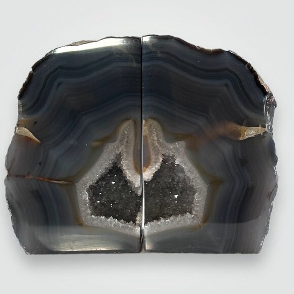 Agate Crystal Bookends w/ Geode Center, Natural Stone, Bookshelf, 6+ lbs. (FA) - Picture 5 of 16